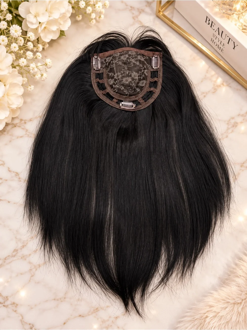 Clip ins Synthetic Hair Topper Black